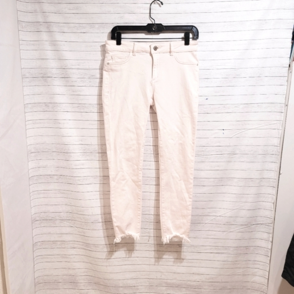 DL1961 FLORENCE INSTASCULPT CROPPED BLUSH PINK JEANS, SZ 26 W RAW HEM